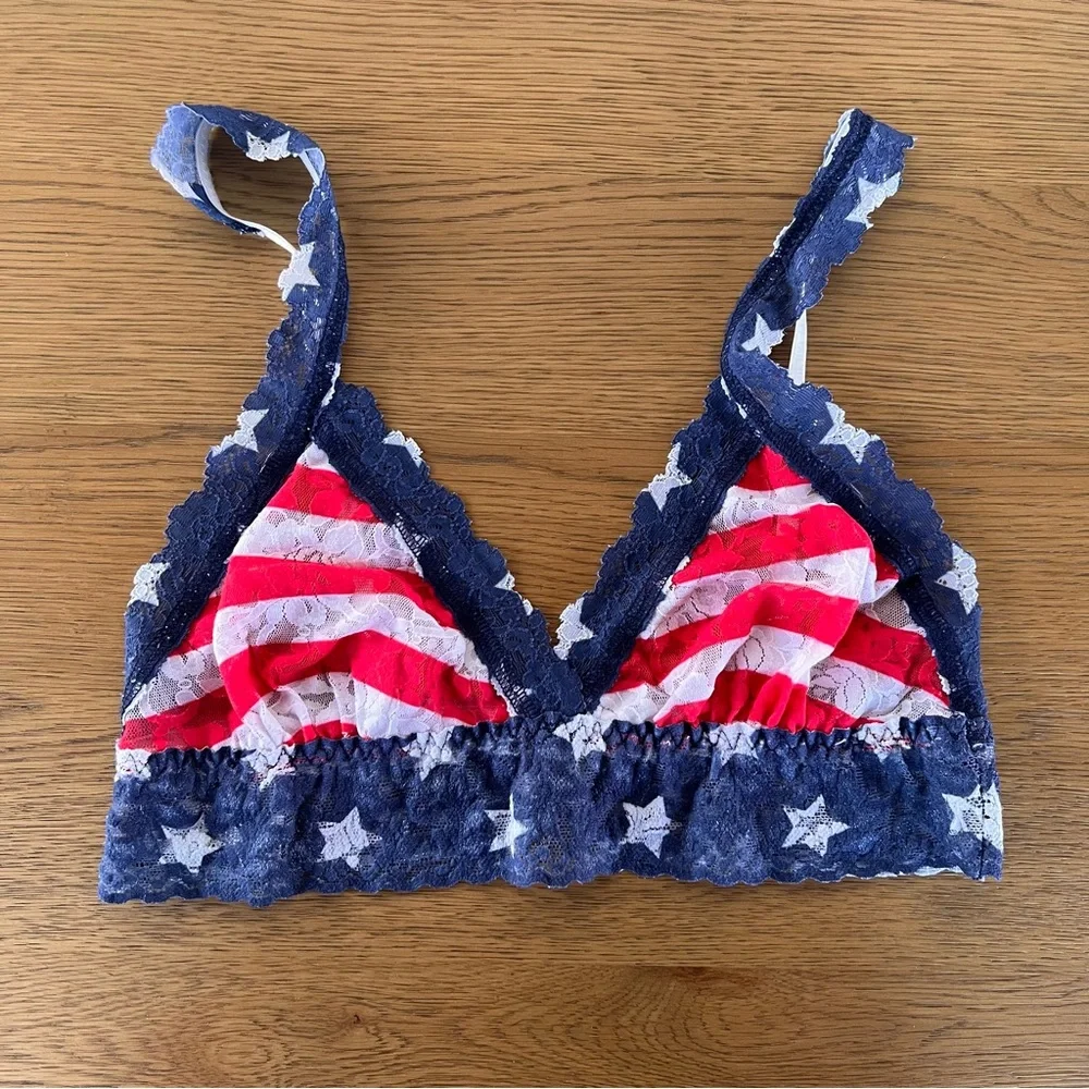 Hanky Panky Red White & Blue Stars & Stripes Lacey Bralette, Size Small - Picture 2 of 6